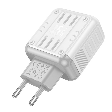 Сетевое зарядное устройство, 1 PD 45W + 1 USB 3.0 QC (C136A), HOCO, белый