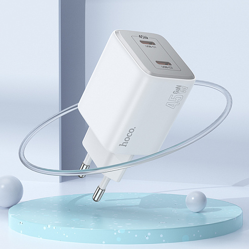 Сетевое зарядное устройство, 2 PD 45W (N42), HOCO, Type-C to Lightning, белый