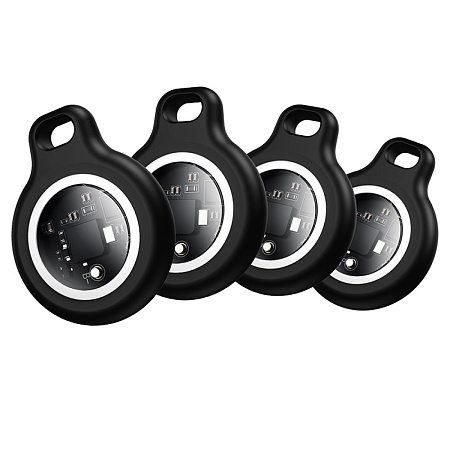 Устройство для поиска вещей E91 (комплект 4 штуки), синхронизация с IOS, Носо, белый с черным чехлом