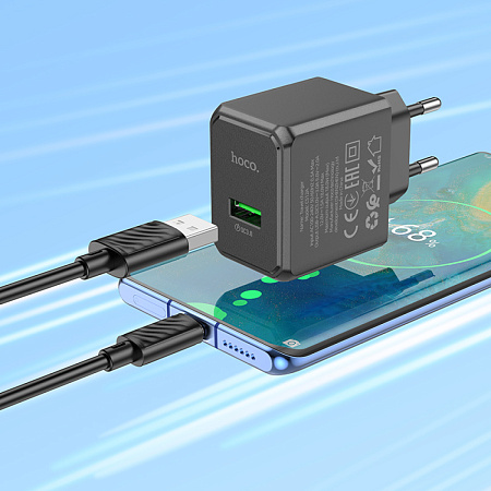 Сетевое зарядное устройство, 1 USB 3.0 QC 18W (CS12A), HOCO, Type-C, черный