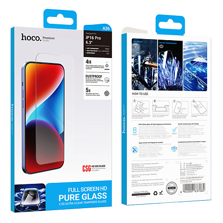Защитное стекло для iPhone 16 Pro, A36, HOCO, черное