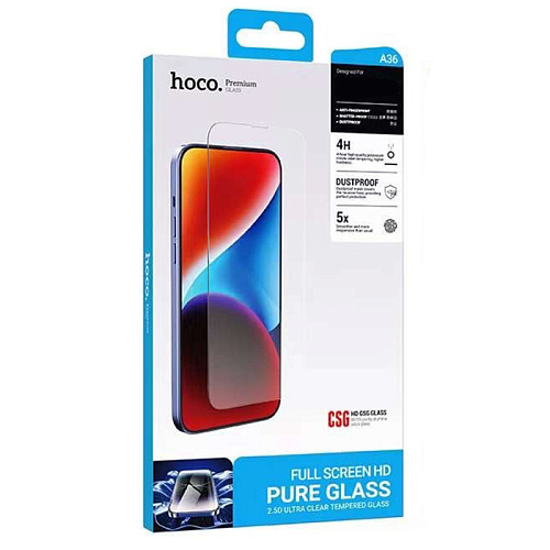 Защитное стекло для iPhone 15 Plus/16 Plus, A36, HOCO, 3D full screen HD tempered glass, черное