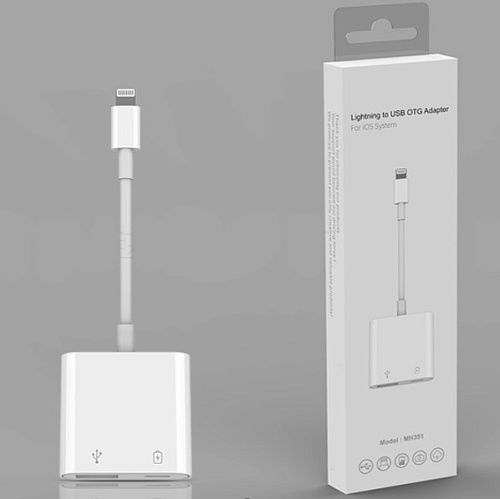 Переходник с Lightning на USB (3.0) +зарядка Lightning, белый