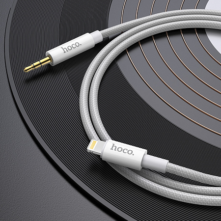 AUX Audio кабель 3,5 мм на Lightning, UPA19, HOCO, серебряный