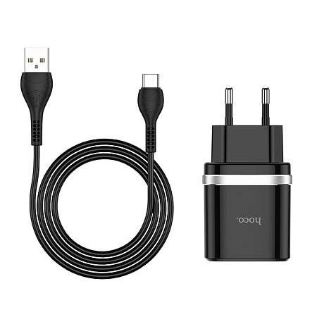 Сетевое зарядное устройство, 1 USB 3.0A (C12Q), HOCO, Type-C, черный