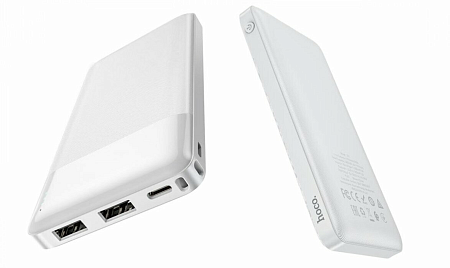 Универсальный Доп. Аккумулятор 10000mAh, J72, HOCO, 2 USB (5V/2.0A), белый