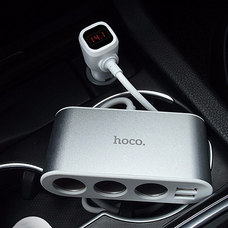 Разветвитель прикуривателя на 2 USB+ 3 прикуривателя (display), Z13, Hoco, белый