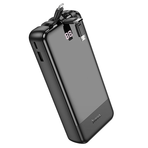Универсальный Доп. Аккумулятор 20000mAh, J114A, HOCO, 1 USB (5V/2.0A), кабель Lightning/Type-C/Micro, черный