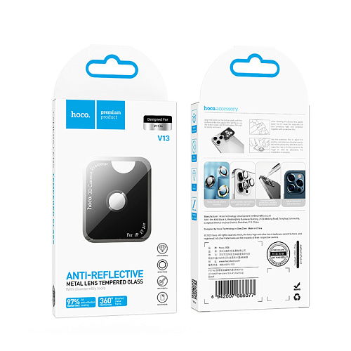 Защитное стекло для iPhone 17 Air, V13, HOCO, на заднюю камеру, черный