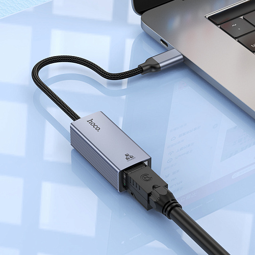 Type-C интернет адаптер , сетевой стандарт: 10/100/1000Mbps, UA37, HOCO, серый