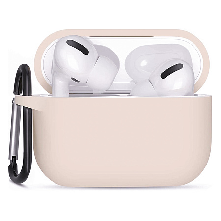 Чехол силиконовый для Airpods Pro/Pro 2, X-CASE, бледно-розовый с карабином
