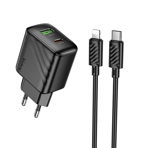 Сетевое зарядное устройство, 1 PD 20W + 1 USB 3.0 QC (CS25A), HOCO, Type-C to Lightning, черный