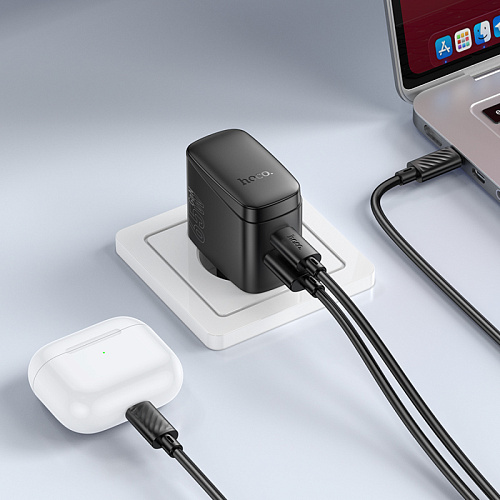 Сетевое зарядное устройство, 1 PD 65W + 1 USB 18W (CS63A), HOCO, Type-C to Type-C, черный
