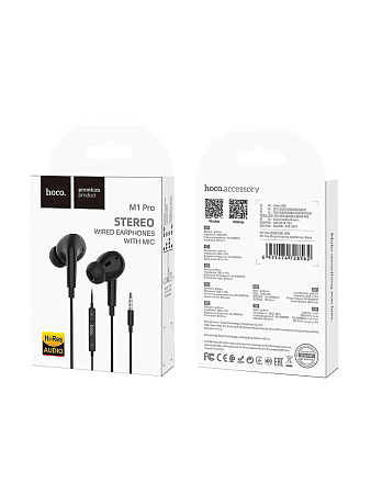 Проводные наушники M1 Pro Original series earphones, вакуумные с микрофоном, HOCO, черные
