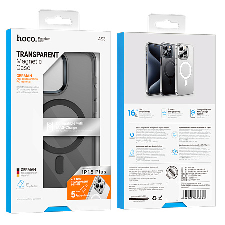 Чехол для iPhone 15, PC, Магнитный (MagSafe), AS3, HOCO, черный
