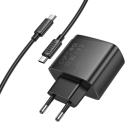 Сетевое зарядное устройство, 1 PD 65W + 1 USB 18W (CS63A), HOCO, Type-C to Type-C, черный