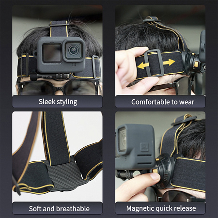 Магнитное быстроразъемное налобное крепление для GoPro и других экшн камер, PULUZ, черный