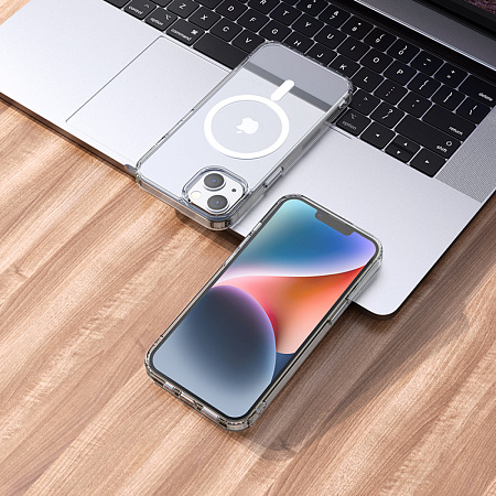 Чехол силиконовый для iPhone 14 Plus, Магнитный (MagSafe), HOCO, прозрачный