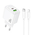 Сетевое зарядное устройство, 1 PD 20W + 1 USB 3.0 QC (CS54A), HOCO, Type-C to Lightning, белый