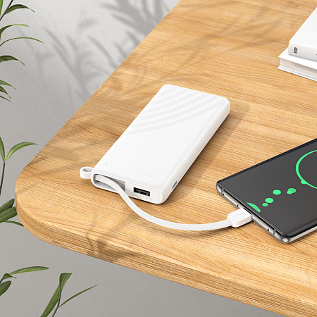 Универсальный Доп. Аккумулятор 5000mAh, J129, HOCO, 1 USB (5V/2A), провод Type-C, белый
