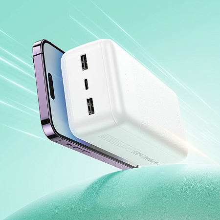 Универсальный Доп. Аккумулятор 30000mAh, J163B, HOCO, выход: 2 USB, 1 PD (20W), кабель: Type-C, Lightning, Micro, белый