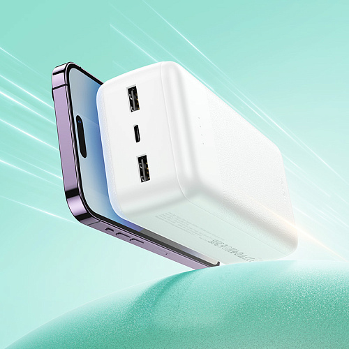 Универсальный Доп. Аккумулятор 30000mAh, J163B, HOCO, выход: 2 USB, 1 PD (20W), кабель: Type-C, Lightning, Micro, белый
