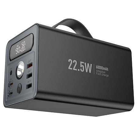 Универсальный Доп. Аккумулятор 60000mAh, J138, HOCO, 1 USB-A (22.5W)+2 USB-A+1 PD (20W)+DC12V, вход  Type-C, черный