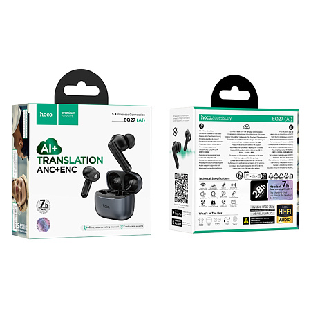 Беспроводные наушники EQ27, HOCO, вакуумные, шумоподавление ANC+ENC, металлический серый