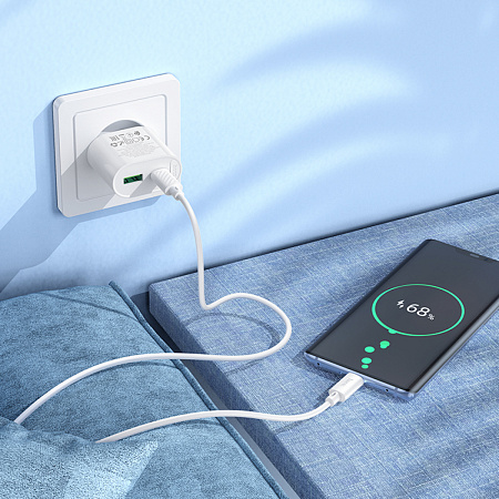 Сетевое зарядное устройство, 1 PD 20W + 1 USB 3.0 QC (C109A), HOCO, Type-C to Type-C, белый