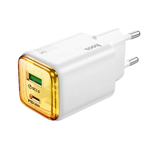Сетевое зарядное устройство, 1 PD 30W + 1 USB 3.0 QC (N53), Type-C to Lightning, HOCO, белый