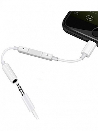 Переходник Lightning to наушники Jack, MH020, с bluetooth, музыка+разговор+кнопки регулировки громкости, белый