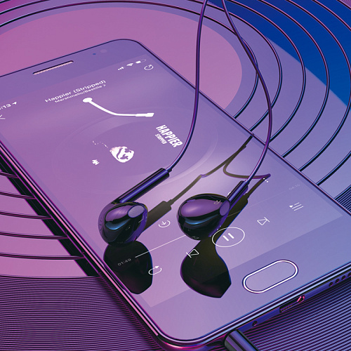 Проводные наушники M101, Crystal joy wire-controlled earphones with microphone, HOCO, черные