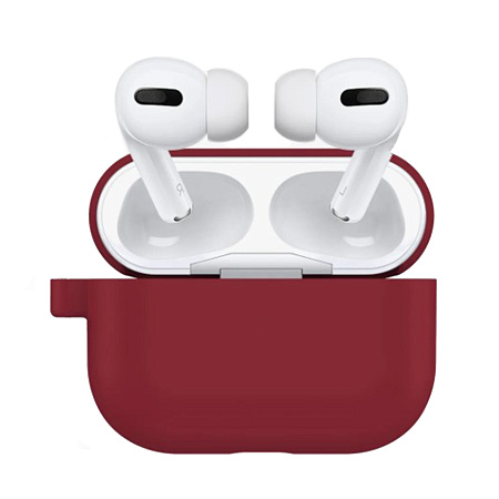 Чехол силиконовый для Airpods Pro/Pro 2, X-CASE, бордовый с карабином