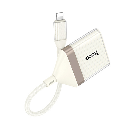 Картридер 2 в 1, Lightning, UA40, HOCO, поддержка TF/SD карт, с проводом, белый