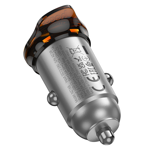 Автомобильное зарядное устройство, 2 PD 45W (NZ16B), HOCO, металлический серый