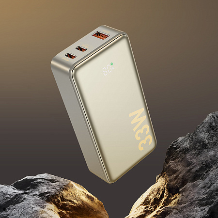 Универсальный Доп. Аккумулятор 10000mAh, Q27, HOCO, 1 USB-A 22.5W, 2 PD 33W, титановое золото