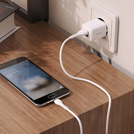 Сетевое зарядное устройство, 2 USB 2.4A 12W (N8), HOCO, Micro, Умная зарядка, белый