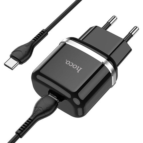 Сетевое зарядное устройство, 1 PD 20W + 1 USB 3.0 QC (N24), HOCO, Type-C to Type-C, черный