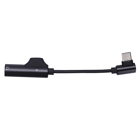 Переходник Type-C на 3,5mm Jack+зарядка Type-C, угловой со шнуром, поддерживает не все samsung, черный