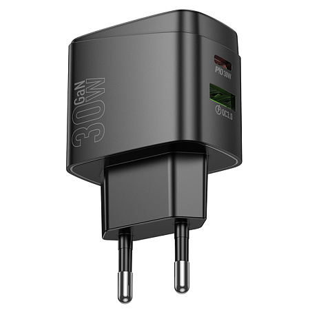 Сетевое зарядное устройство, 1 USB 3.0 QC+1 PD 30W (CS61A), HOCO, черный