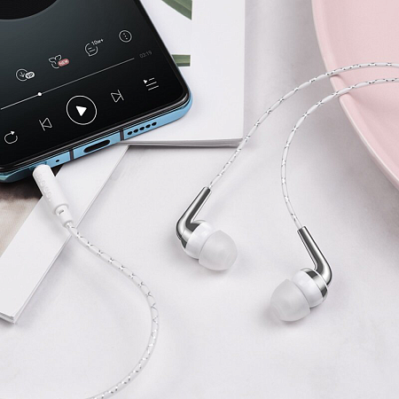 Проводные наушники M71 Inspiring universal earphones with mic, HOCO, вакуумные с микрофоном, белые