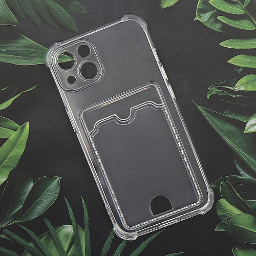 Чехол силиконовый для iPhone 13 (6.1), с карманом для карты, с защитой камеры, X-CASE, прозрачный