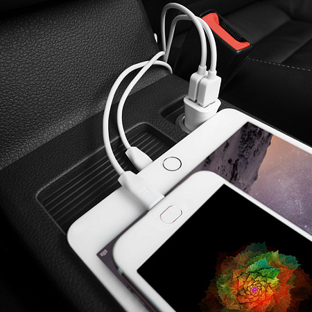 Автомобильное зарядное устройство, 2 USB 2.4A (Z12), usb cable micro, HOCO, белый