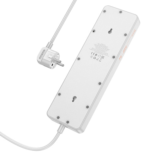 Сетевой фильтр на 5 розеток+3 USB+1 PD, 1.5м, AC14A, HOCO, белый