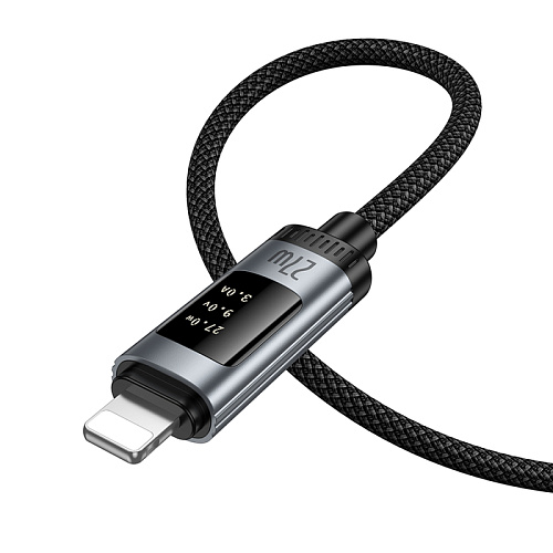 Кабель Lightning to Type-C (PD), HOCO, U148, 1.2 метра, PD 27W, с дисплеем, цвет черный
