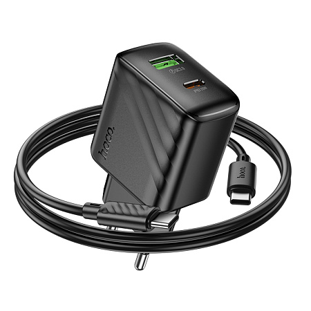 Сетевое зарядное устройство, 1 PD 20W + 1 USB 3.0 QC (CS25A), HOCO, Type-C to Type-C, черный