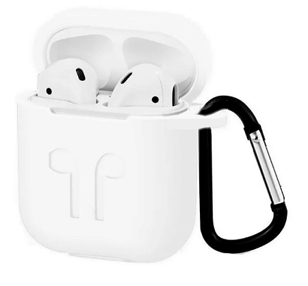 Чехол силиконовый для Airpods 1/Airpods 2 case, X-CASE, белый с карабином, &