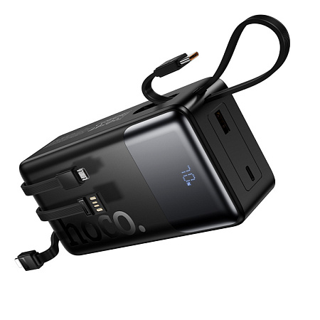 Универсальный Доп. Аккумулятор 30000mAh, J156B, HOCO, выход: 1 USB, 1 PD (20W), кабель: Type-C, Lightning, Micro, черный