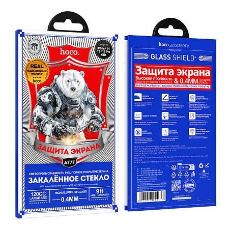 Защитное стекло на iPhone 13 (6.1)/13 Pro/14/16e, A777, HOCO, HD, черное