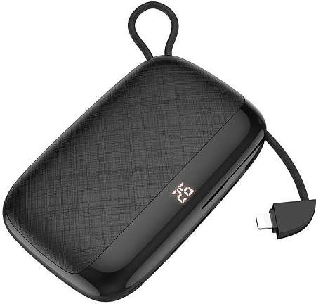 Универсальный Доп. Аккумулятор 10000mAh, S29 встоенный кабель Type-C, HOCO, черный